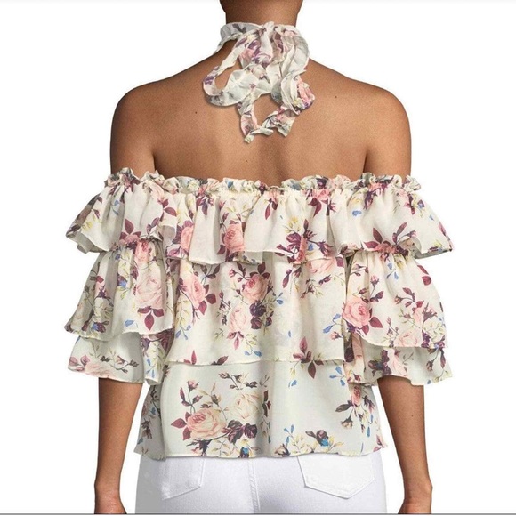 Misa Los Angeles Giselle Floral Halter Off the shoulder Blouse - Picture 2 of 6